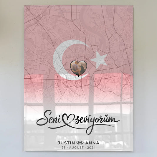 Acrylglas Bild Paare Stadtkarte Türkei Seni Seviyorum Personalisiert