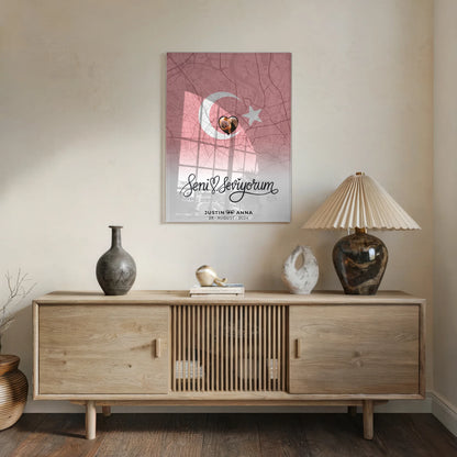 Personalisiertes Acrylglas Bild Paare Stadtkarte Türkei Seni Seviyorum