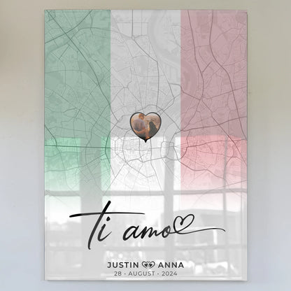 Personalisiertes Acrylglas Bild Paare Stadtkarte Italien Ti Amo Foto Map Marker