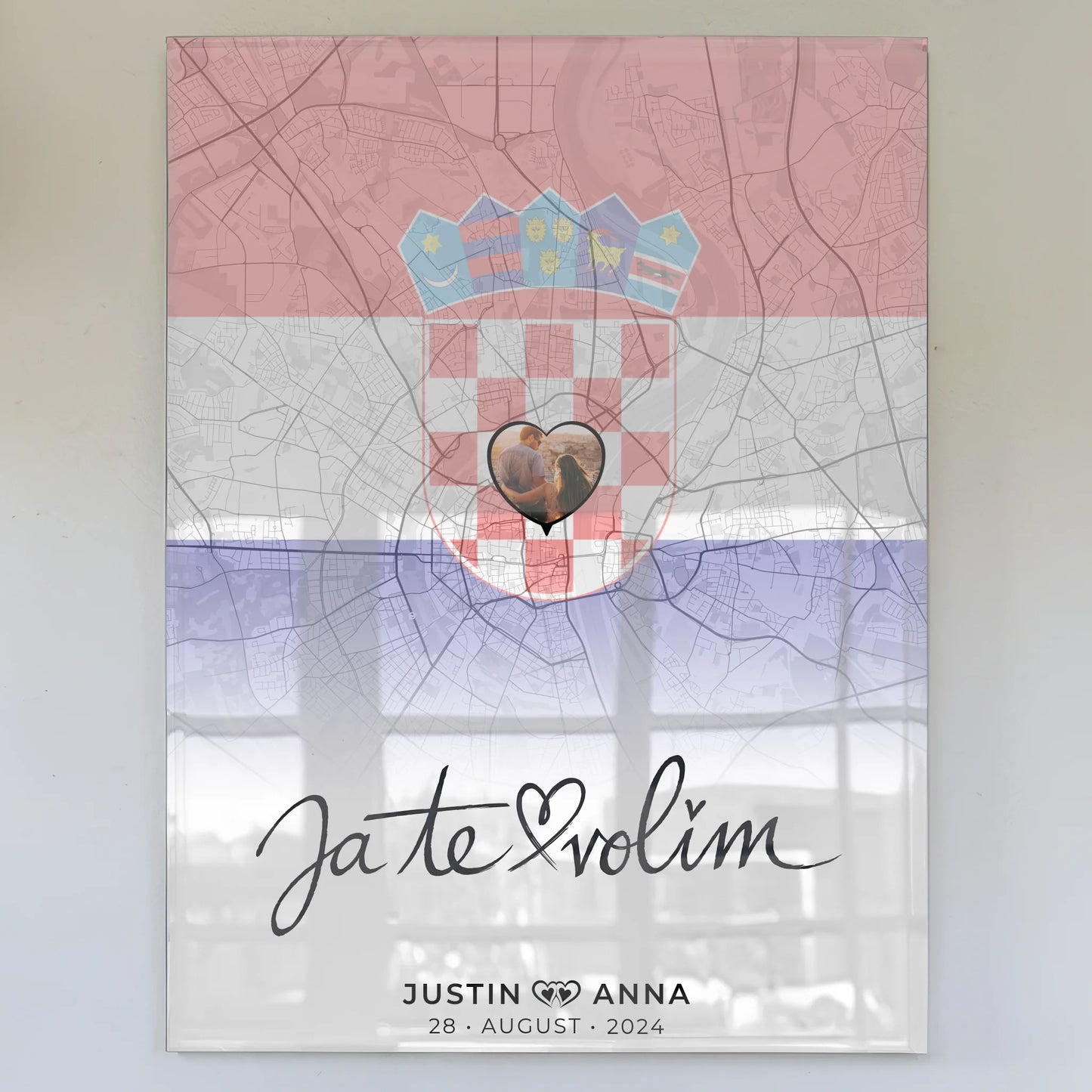 Personalisiertes Acrylglas Bild Paare Stadtkarte Kroatien Ja Te Volim