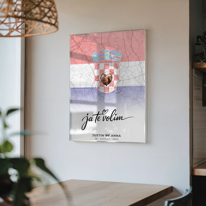 Personalisiertes Acrylglas Bild Stadtkarte Kroatien Paare Foto