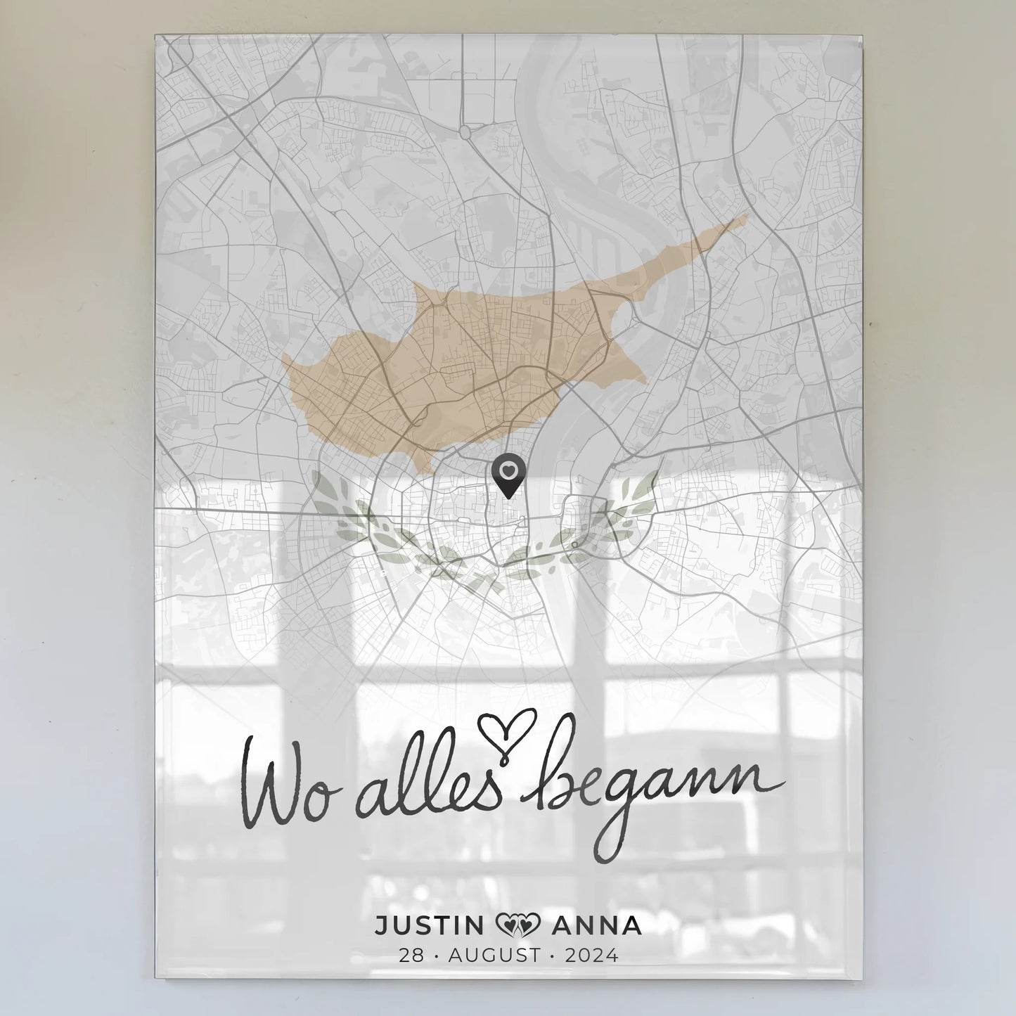 Personalisiertes Acrylglas Bild Stadtkarte Paare Zypern Urlaub