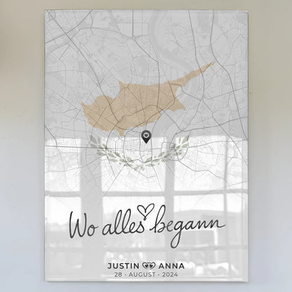 Personalisiertes Acrylglas Bild Stadtkarte Paare Zypern Urlaub