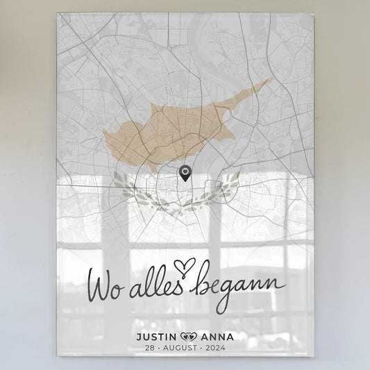 Personalisiertes Acrylglas Bild Stadtkarte Paare Zypern Urlaub