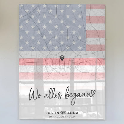 Personalisiertes Acrylglas Bild Stadtkarten Paare USA Wo Alles Begann