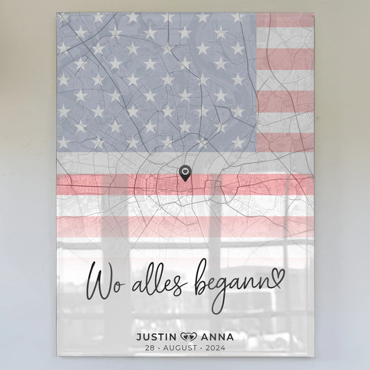 Personalisiertes Acrylglas Bild Stadtkarten Paare USA Wo Alles Begann