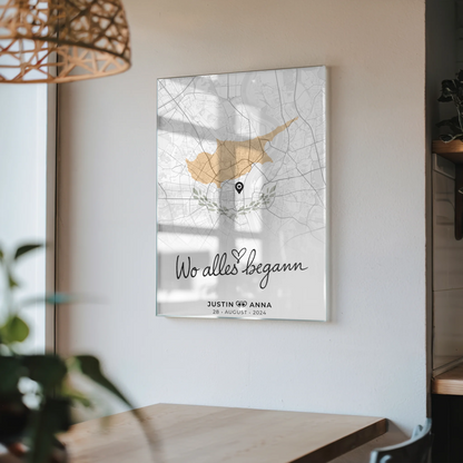 Personalisiertes Acrylglas Bild Stadtkarte Paare Zypern Urlaub