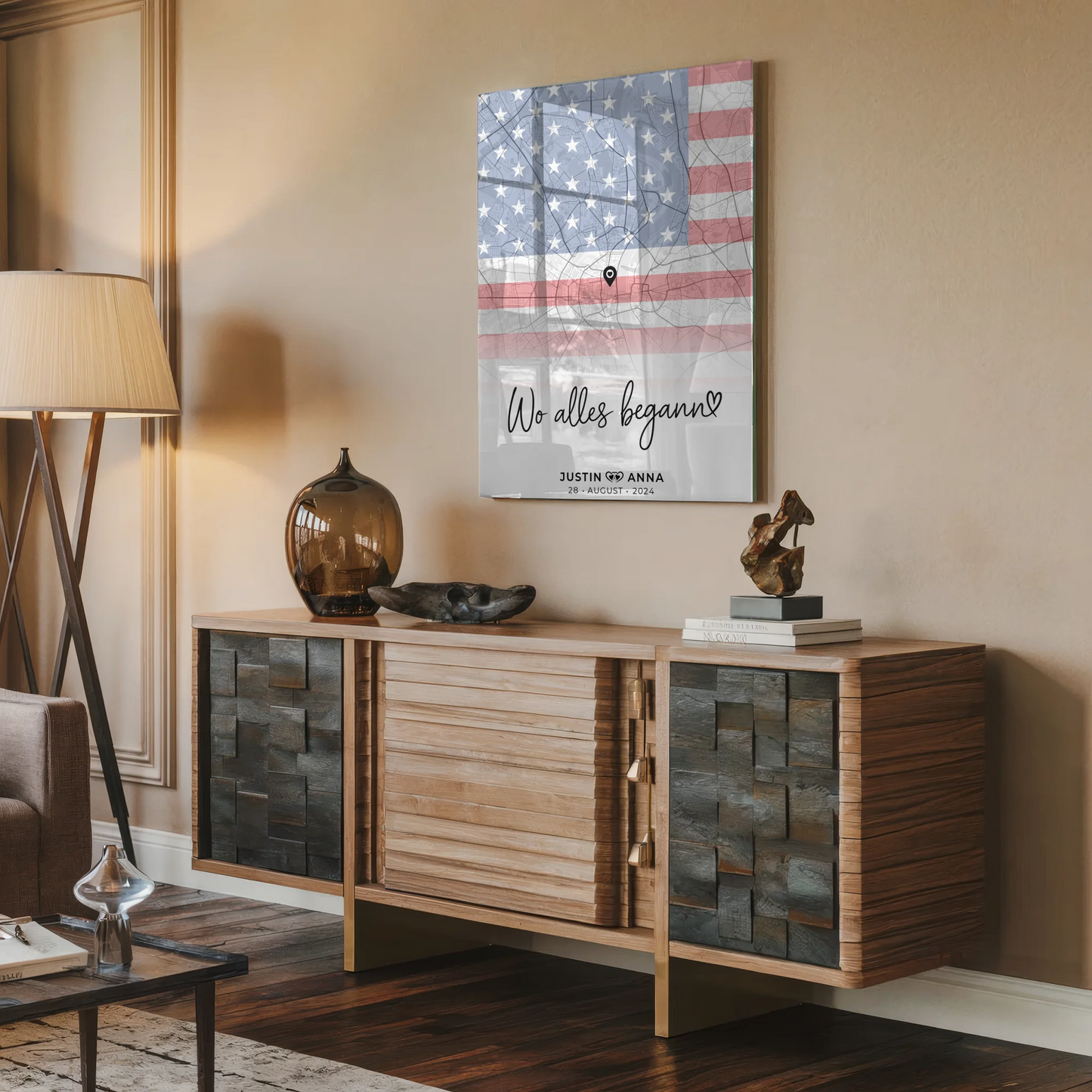 Personalisiertes Acrylglas Bild Stadtkarten Paare USA Wo Alles Begann