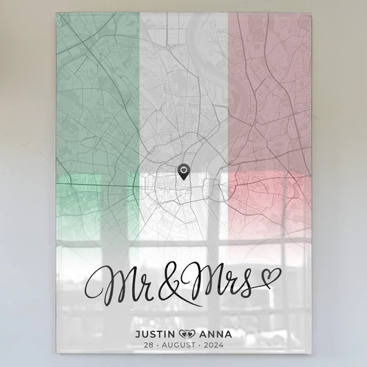 Personalisiertes Acrylglas Bild Stadtkarten Mr & Mrs Paare Urlaub Italien