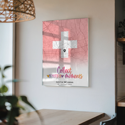 Personalisiertes Acrylglas Bild Stadtkarten Paare Urlaub Schweiz