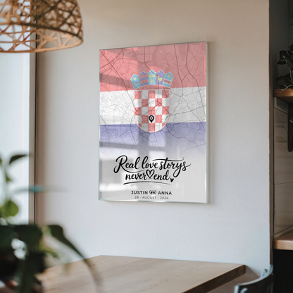 Personalisiertes Acrylglas Bild Stadtkarte Kroatien Paare