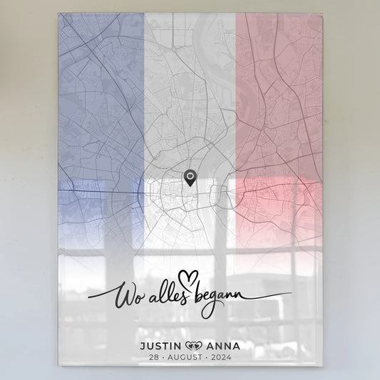 Personalisiertes Stadtkarten Acrylglas Bild Paare Frankreich Urlaub