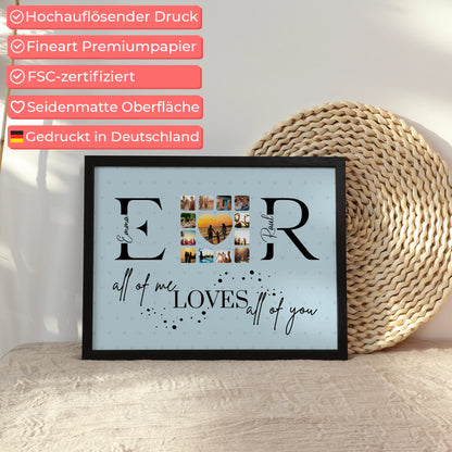 Poster Geschenk Personalisiert Mit Fotos Initialien und Fotos All Of Me Loves All Of You