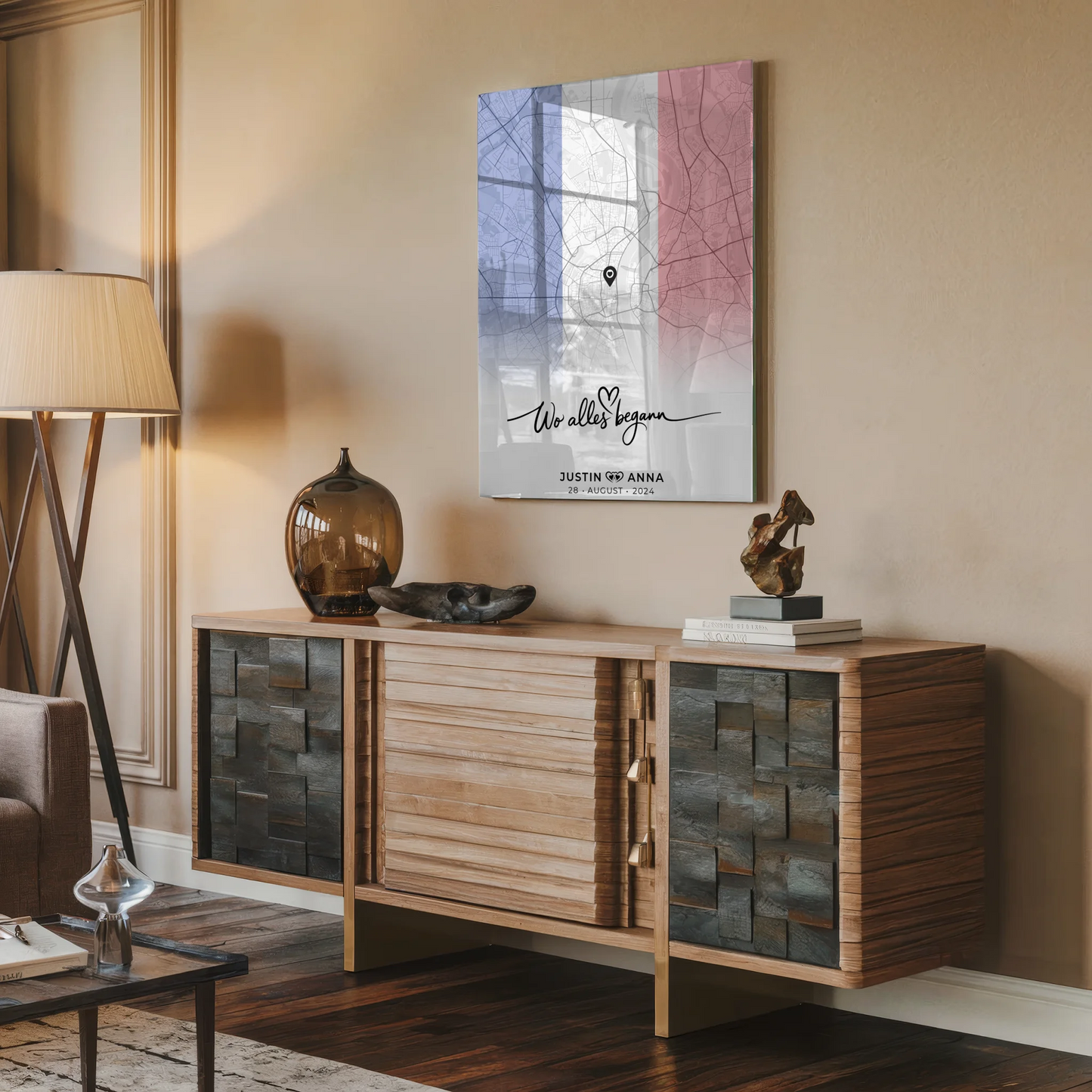 Personalisiertes Stadtkarten Acrylglas Bild Paare Frankreich Urlaub