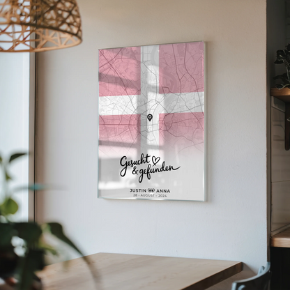 Personalisiertes Stadtkarten Acrylglas Bild Paare Urlaub Dänemark