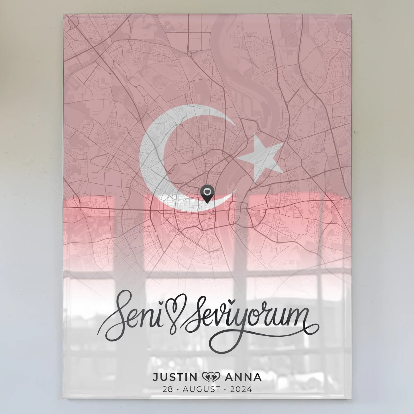 Personalisiertes Acrylglas Bild Stadtkarten Paare Seni Seviyorum