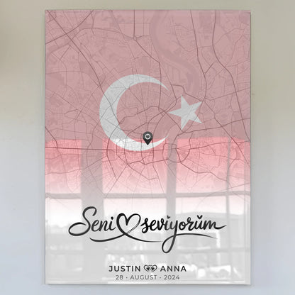 Personalisiertes Acrylglas Bild Stadtkarten Paare Seni Seviyorum Türkisch