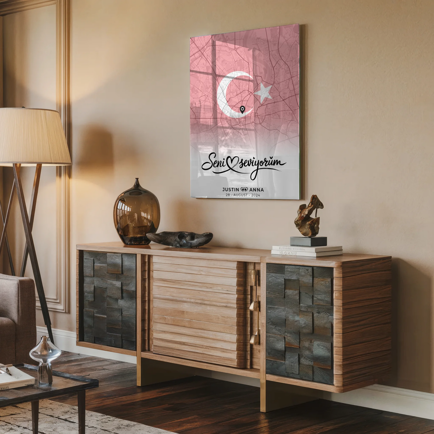 Personalisiertes Acrylglas Bild Stadtkarten Paare Seni Seviyorum Türkisch