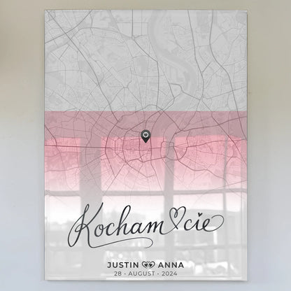 Personalisiertes Stadtkarten Acrylglas Bild Paare Urlaub Polen Kocham Cie