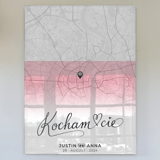 Personalisiertes Stadtkarten Acrylglas Bild Paare Urlaub Polen Kocham Cie