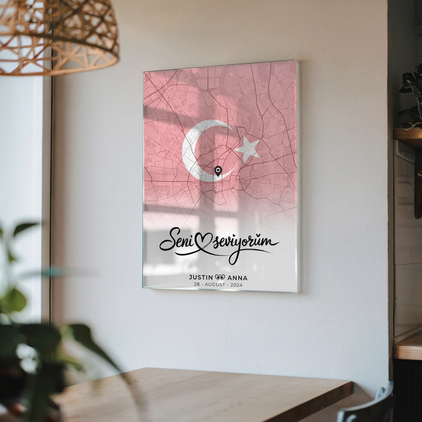 Personalisiertes Acrylglas Bild Stadtkarten Paare Seni Seviyorum Türkisch