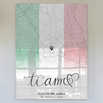 Personalisiertesr Acrylglas Bild Stadtkarten für Paare Urlaub Italien Ti Amo