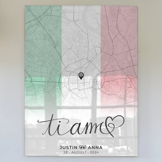 Personalisiertesr Acrylglas Bild Stadtkarten für Paare Urlaub Italien Ti Amo