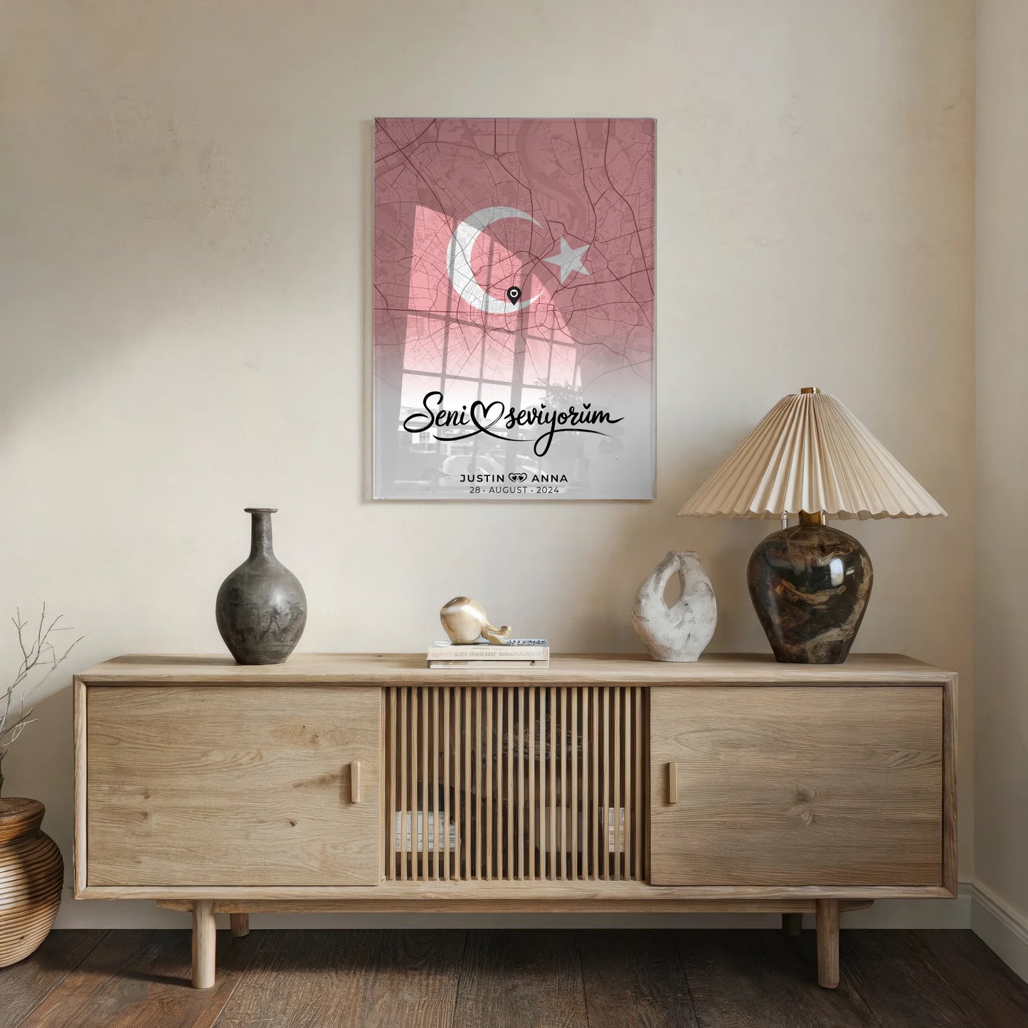 Personalisiertes Acrylglas Bild Stadtkarten Paare Seni Seviyorum Türkisch