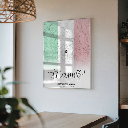 Personalisiertesr Acrylglas Bild Stadtkarten für Paare Urlaub Italien Ti Amo