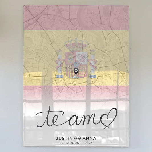 Personalisiertes Stadtkarten als Acrylglas Bild für Paare Te Amo Urlaub Spanien