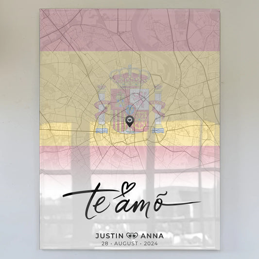 Personalisiertes Stadtkarten Acrylglas Bild Paare Urlaub Spanien Te Amo