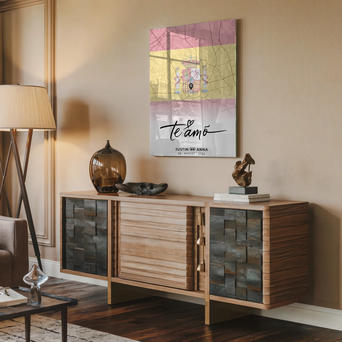 Personalisiertes Stadtkarten Acrylglas Bild Paare Urlaub Spanien Te Amo