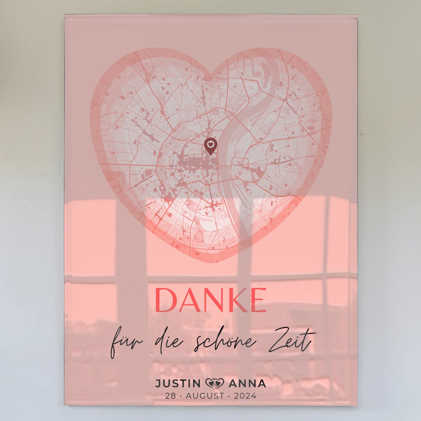 Personalisiertes Acrylglas Bild Stadtkarten Paare Herz Altrosa Danke Für Die Schöne Zeit Wo Alles Begann