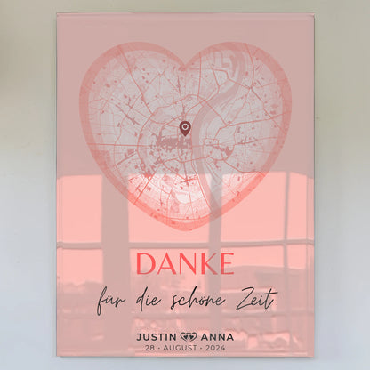 Personalisiertes Acrylglas Bild Stadtkarten Paare Herz Altrosa Danke Für Die Schöne Zeit Wo Alles Begann