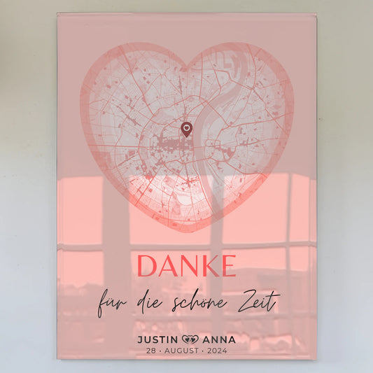 Personalisiertes Acrylglas Bild Stadtkarten Paare Herz Altrosa Danke Für Die Schöne Zeit Wo Alles Begann