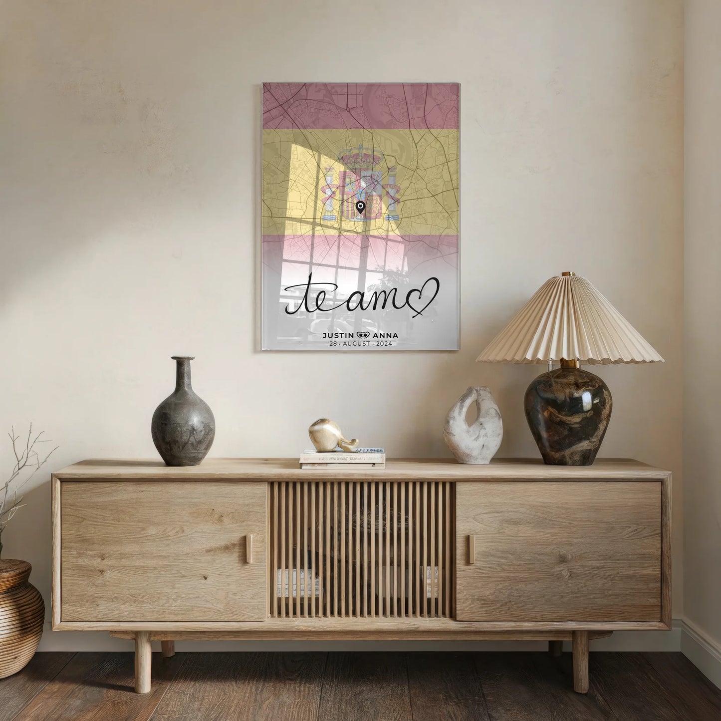 Personalisiertes Stadtkarten als Acrylglas Bild für Paare Te Amo Urlaub Spanien