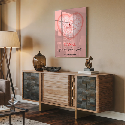 Personalisiertes Acrylglas Bild Stadtkarten Paare Herz Altrosa Danke Für Die Schöne Zeit Wo Alles Begann