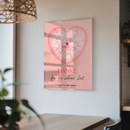 Personalisiertes Acrylglas Bild Stadtkarten Paare Herz Altrosa Danke Für Die Schöne Zeit Wo Alles Begann