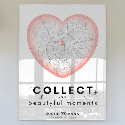 Personalisiertes Stadtkarten Acrylglas Bild Paare Herz Roserot