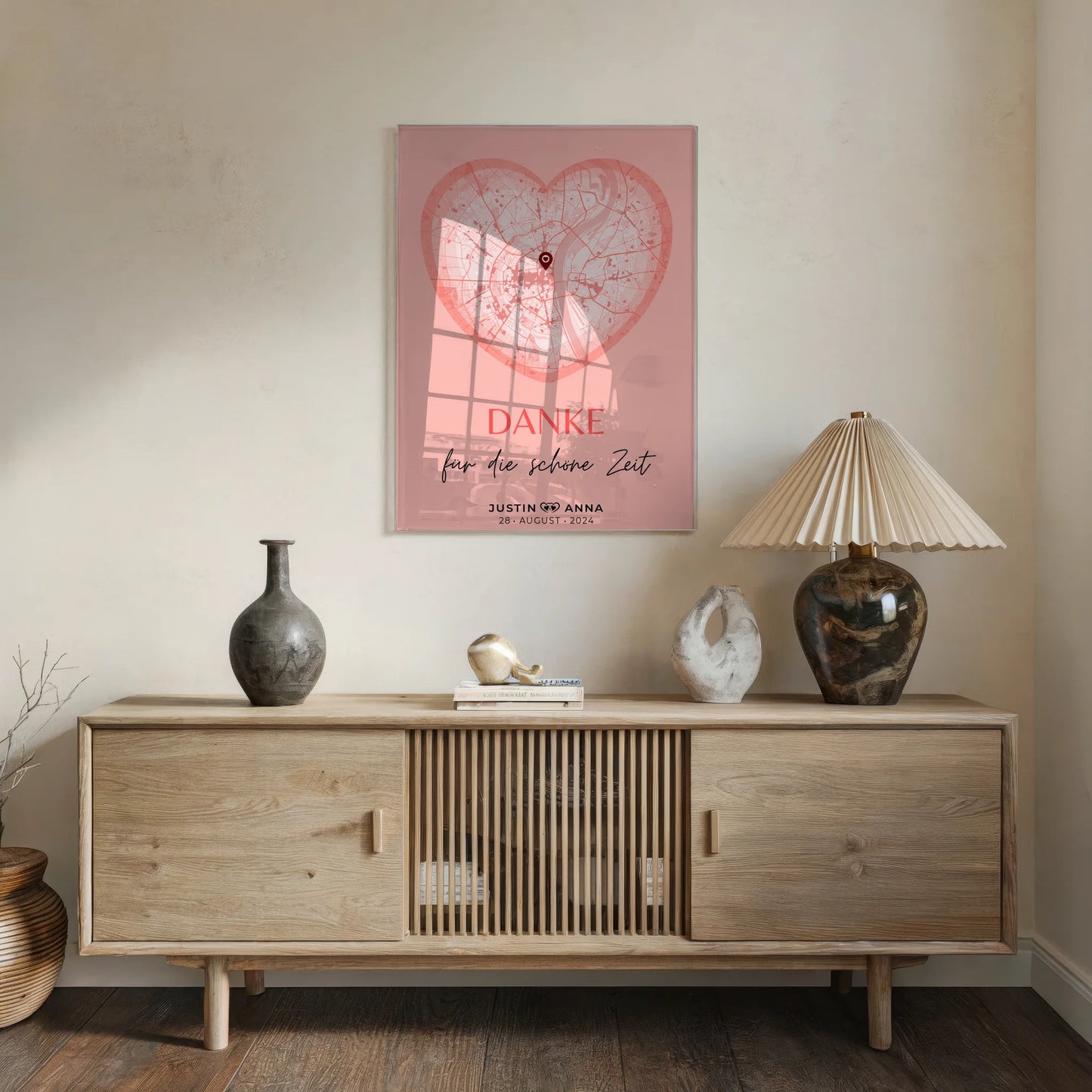 Personalisiertes Acrylglas Bild Stadtkarten Paare Herz Altrosa Danke Für Die Schöne Zeit Wo Alles Begann