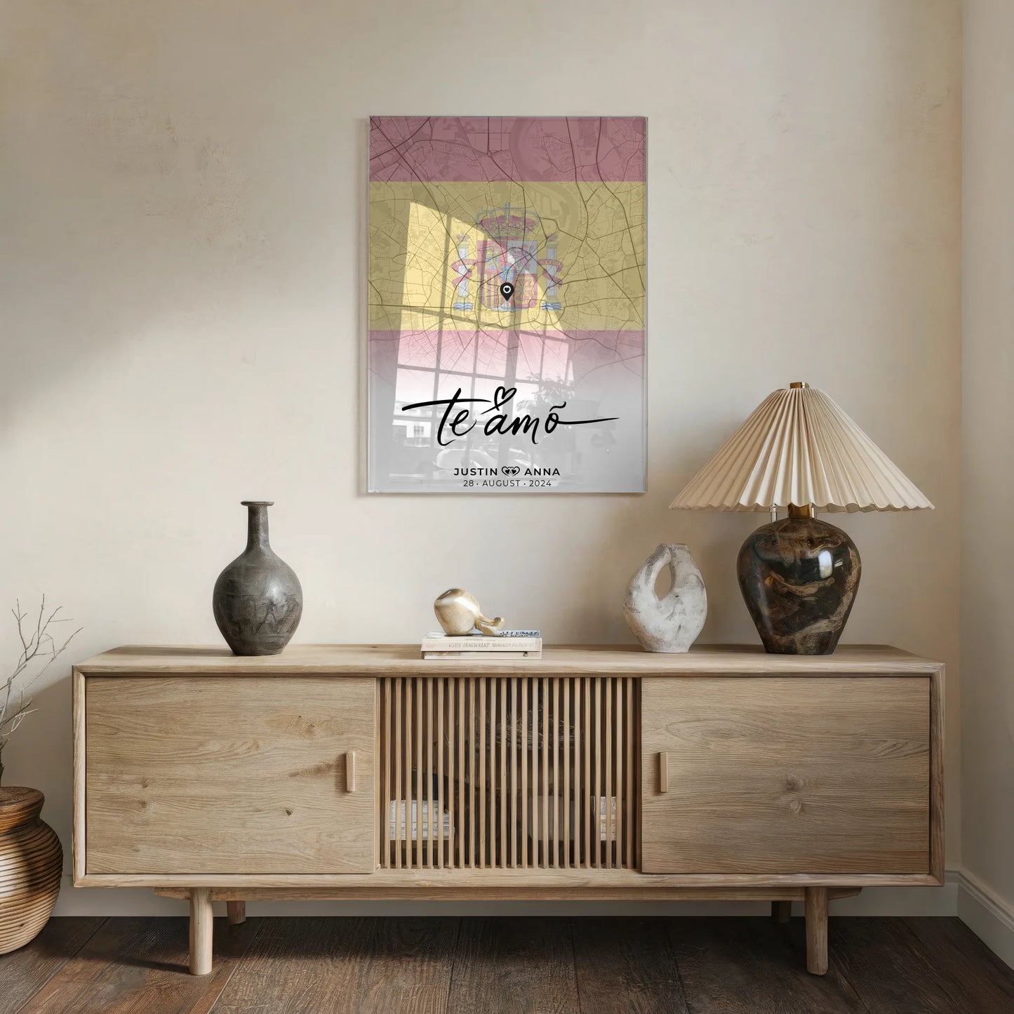 Personalisiertes Stadtkarten Acrylglas Bild Paare Urlaub Spanien Te Amo