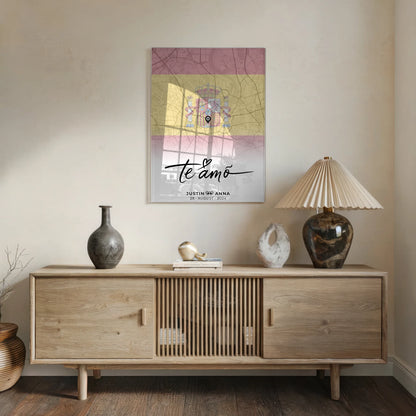 Personalisiertes Stadtkarten Acrylglas Bild Paare Urlaub Spanien Te Amo