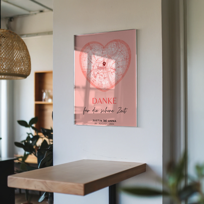 Personalisiertes Acrylglas Bild Stadtkarten Paare Herz Altrosa Danke Für Die Schöne Zeit Wo Alles Begann