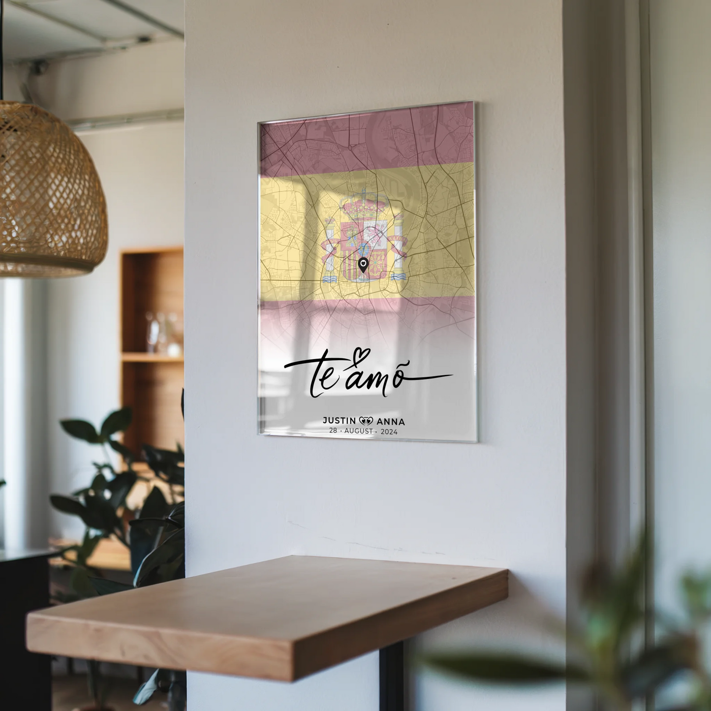 Personalisiertes Stadtkarten Acrylglas Bild Paare Urlaub Spanien Te Amo