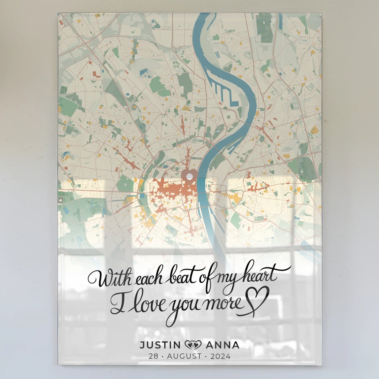 Personalisiertes Acrylglas Bild Stadtkarten für Paare Retro