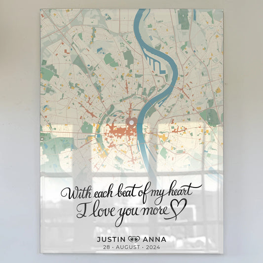 Personalisiertes Acrylglas Bild Stadtkarten für Paare Retro