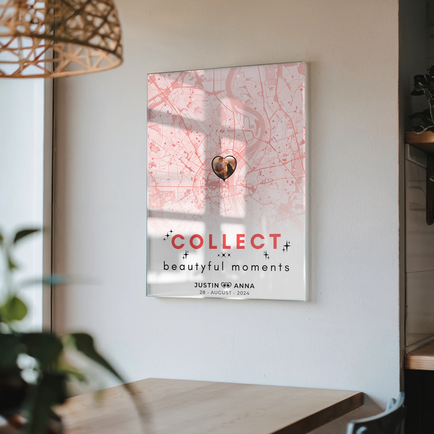 Personalisiertes Stadtkarten Acrylglas Bild Paare Roserot