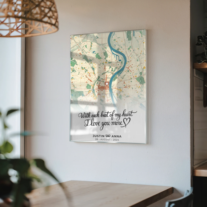 Personalisiertes Acrylglas Bild Stadtkarten für Paare Retro