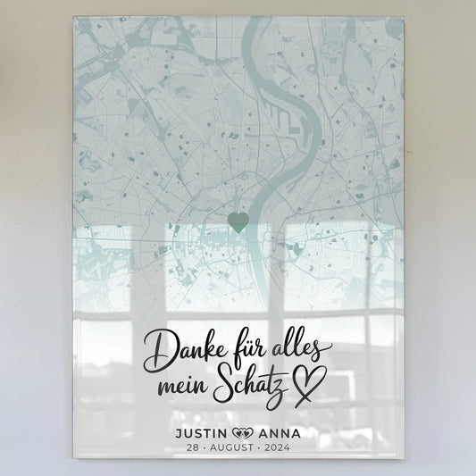 Personalisiertes Acrylglas Bild Stadtkarten Paare Mintgrün Danke Für Alles Mein Schatz