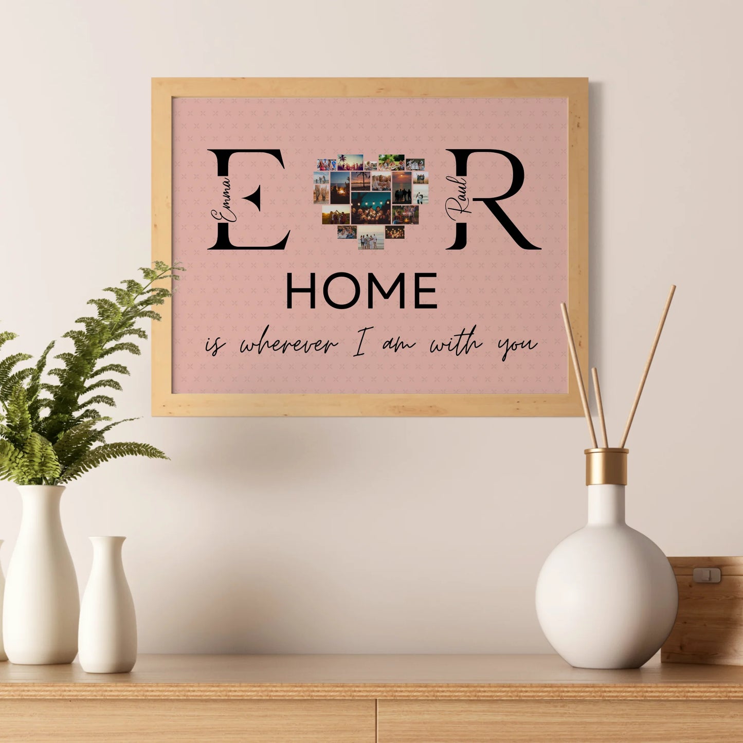 Personalisiertes Poster Paare Mit Namen Initialien und Fotos Home Is Wherever I Am With You